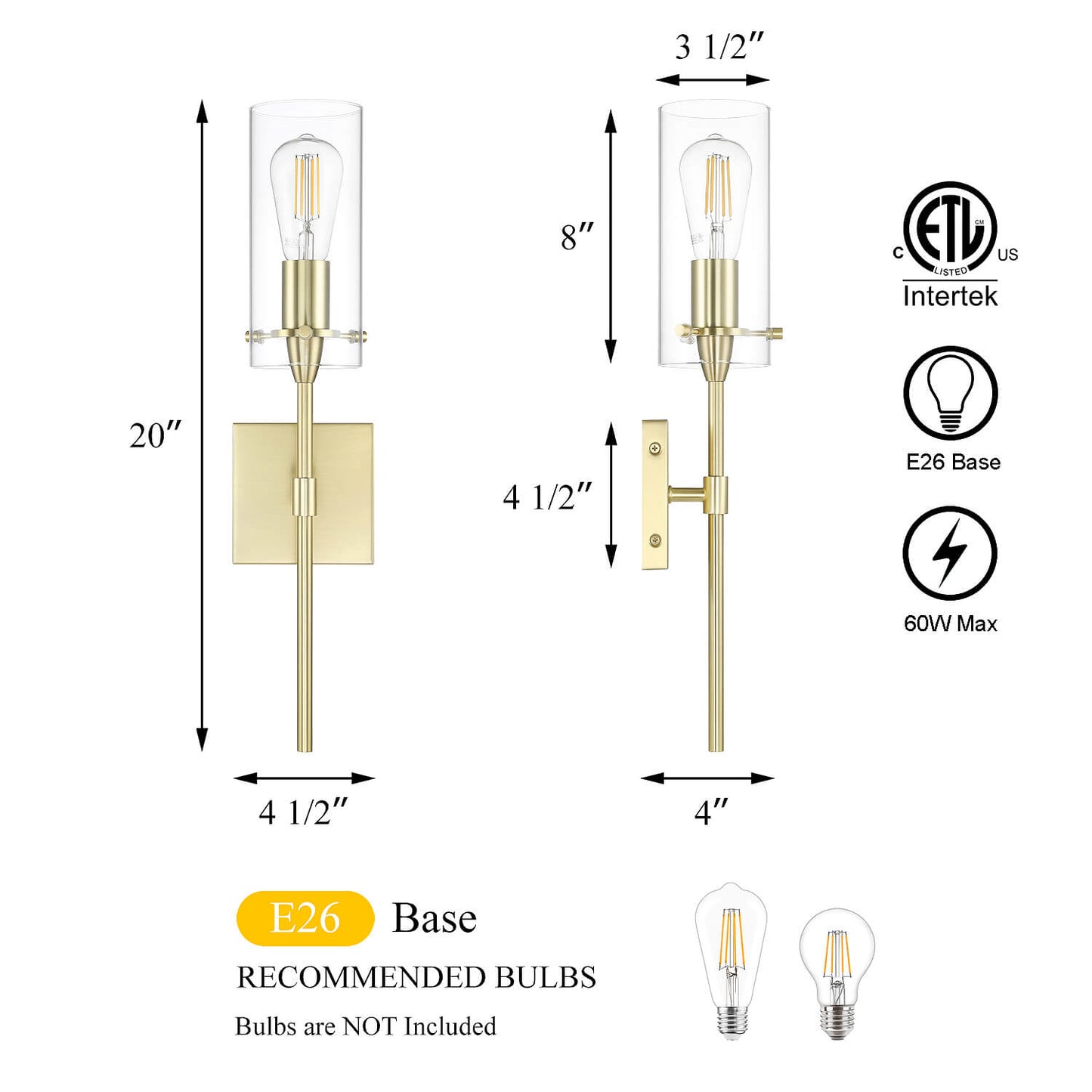 Gold Modern Vanity Sconce with Clear Glass for Bathroom XB-W1301-SB
