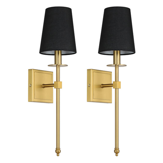 Set of 2 Brushed Brass Wall Sconces with Black Fabric Shade for Bedroom XB-W1307-BS