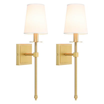 Set of 2 Brass Wall Sconces with Fabric Shade for Bedroom & Living Room XB-W1307-WBS