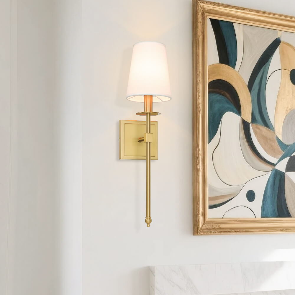 Set of 2 Brass Wall Sconces with Fabric Shade for Bedroom & Living Room XB-W1307-WBS