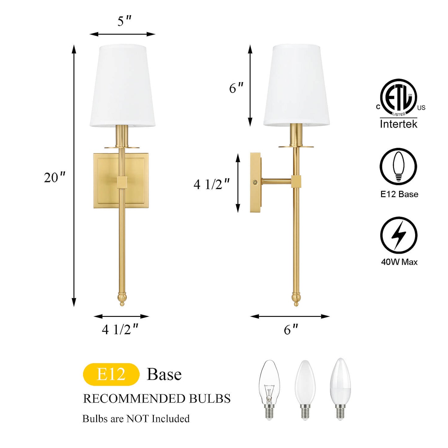 Set of 2 Brass Wall Sconces with Fabric Shade for Bedroom & Living Room XB-W1307-WBS