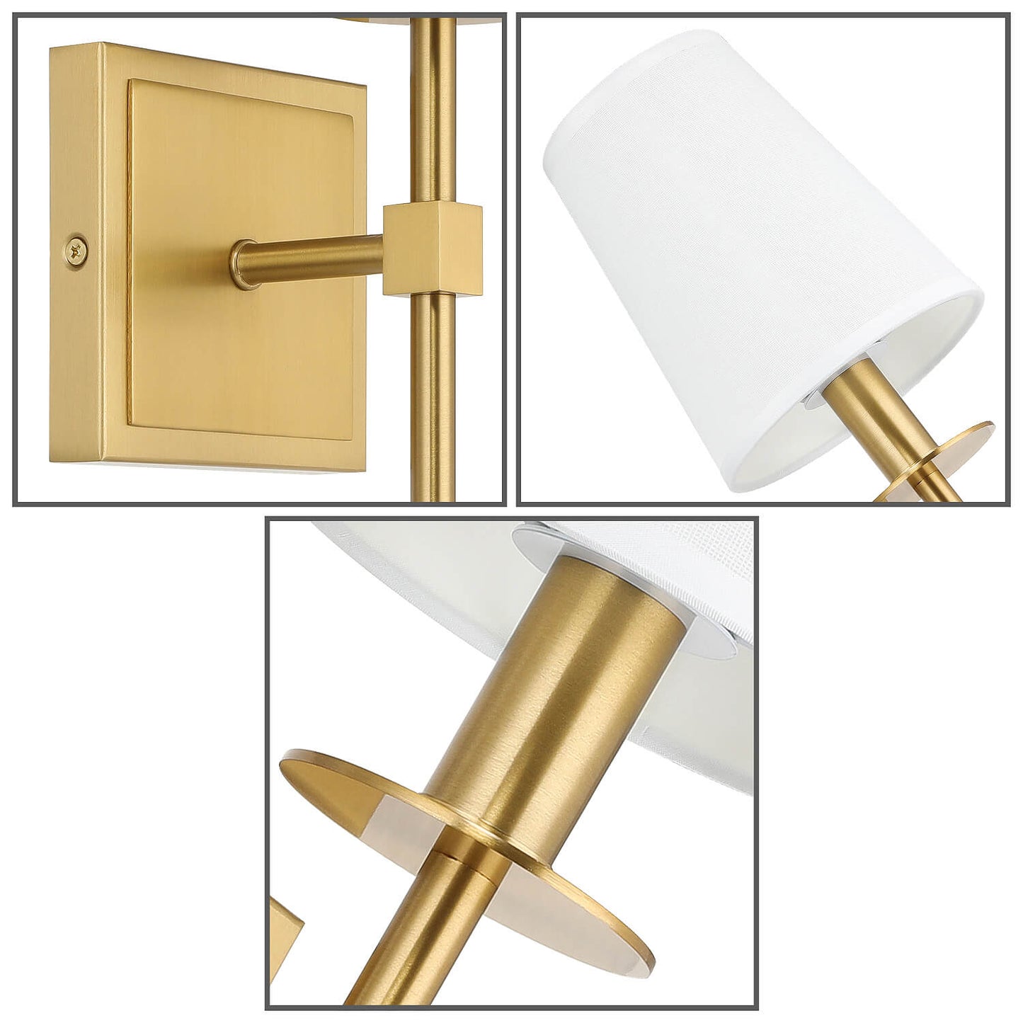 Set of 2 Brass Wall Sconces with Fabric Shade for Bedroom & Living Room XB-W1307-WBS