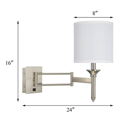 Metal Swing Arm Wall Sconce Light Nickel Modern Adjustable Bedroom Hotel Guestroom Wall Lamp with Plug XB-W131-BN