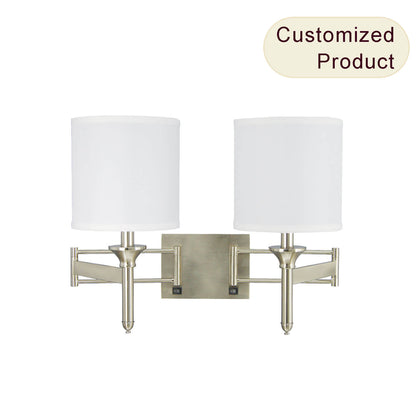 Swing Arm Wall Sconce Nickel Bedside Hotel Headboard Reading Lighting Modern Wall Lamp with Power Outlets XB-W132-BN