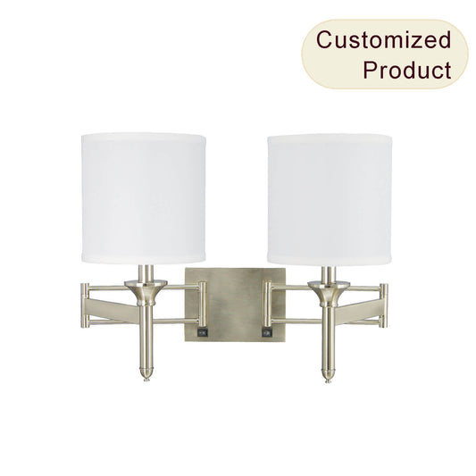 Swing Arm Wall Sconce Nickel Bedside Hotel Headboard Reading Lighting Modern Wall Lamp with Power Outlets XB-W132-BN