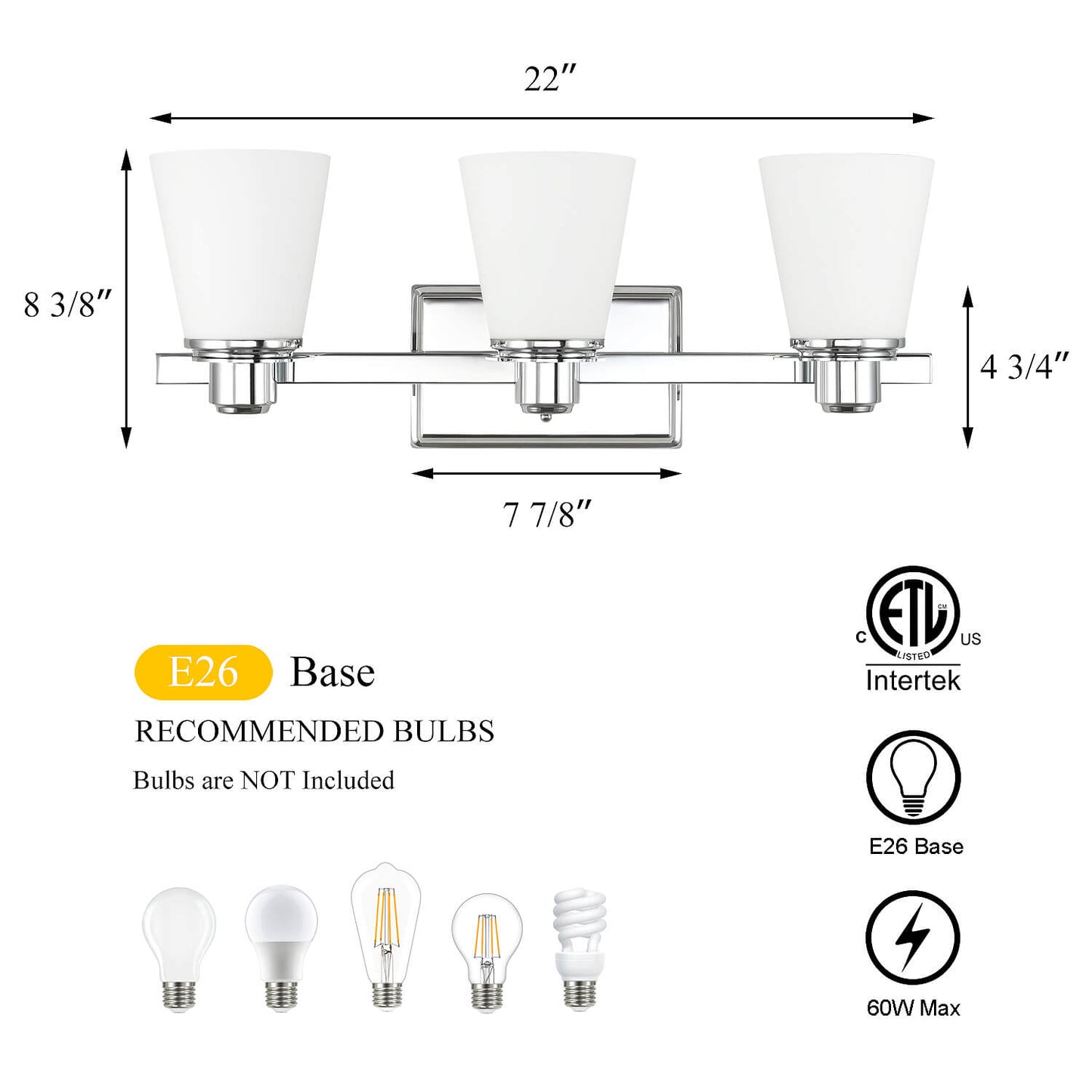 Modern Chrome 3-Light Vanity Fixture XB-W220-3-CH
