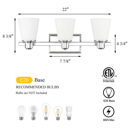 Modern Chrome 3-Light Vanity Fixture XB-W220-3-CH