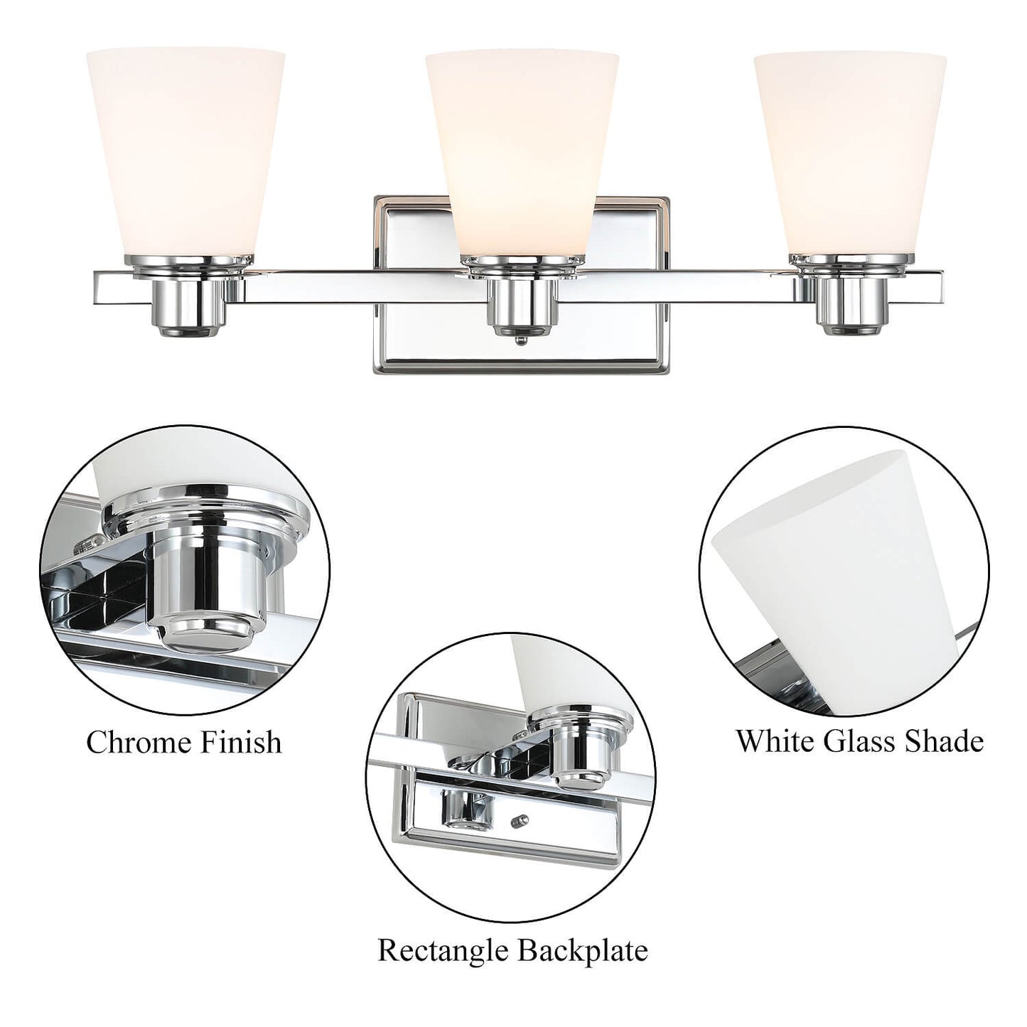 Modern Chrome 3-Light Vanity Fixture XB-W220-3-CH