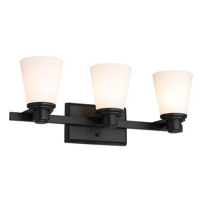Matte Black Vanity Light with White Glass Shade 3-Light Bathroom Sconce XB-W220-3-MB