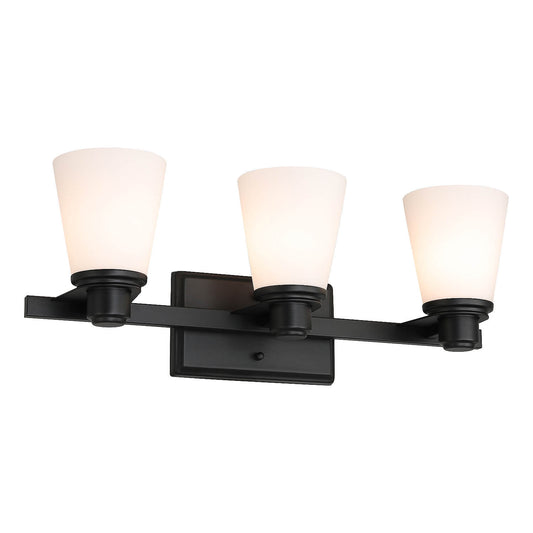 Matte Black Vanity Light with White Glass Shade 3-Light Bathroom Sconce XB-W220-3-MB