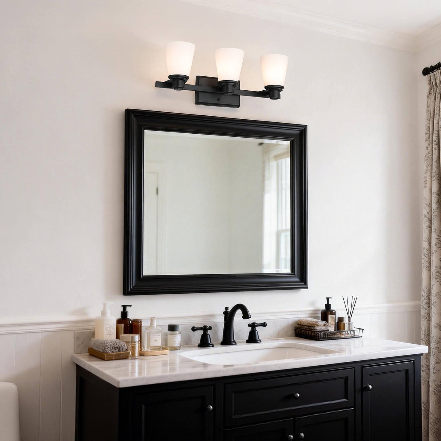 Matte Black Vanity Light with White Glass Shade 3-Light Bathroom Sconce XB-W220-3-MB