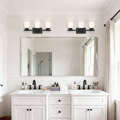 Matte Black Vanity Light with White Glass Shade 3-Light Bathroom Sconce XB-W220-3-MB