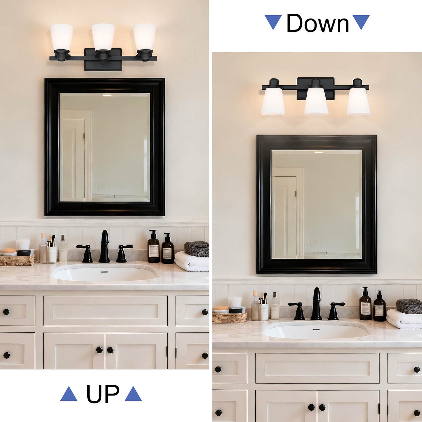 Matte Black Vanity Light with White Glass Shade 3-Light Bathroom Sconce XB-W220-3-MB