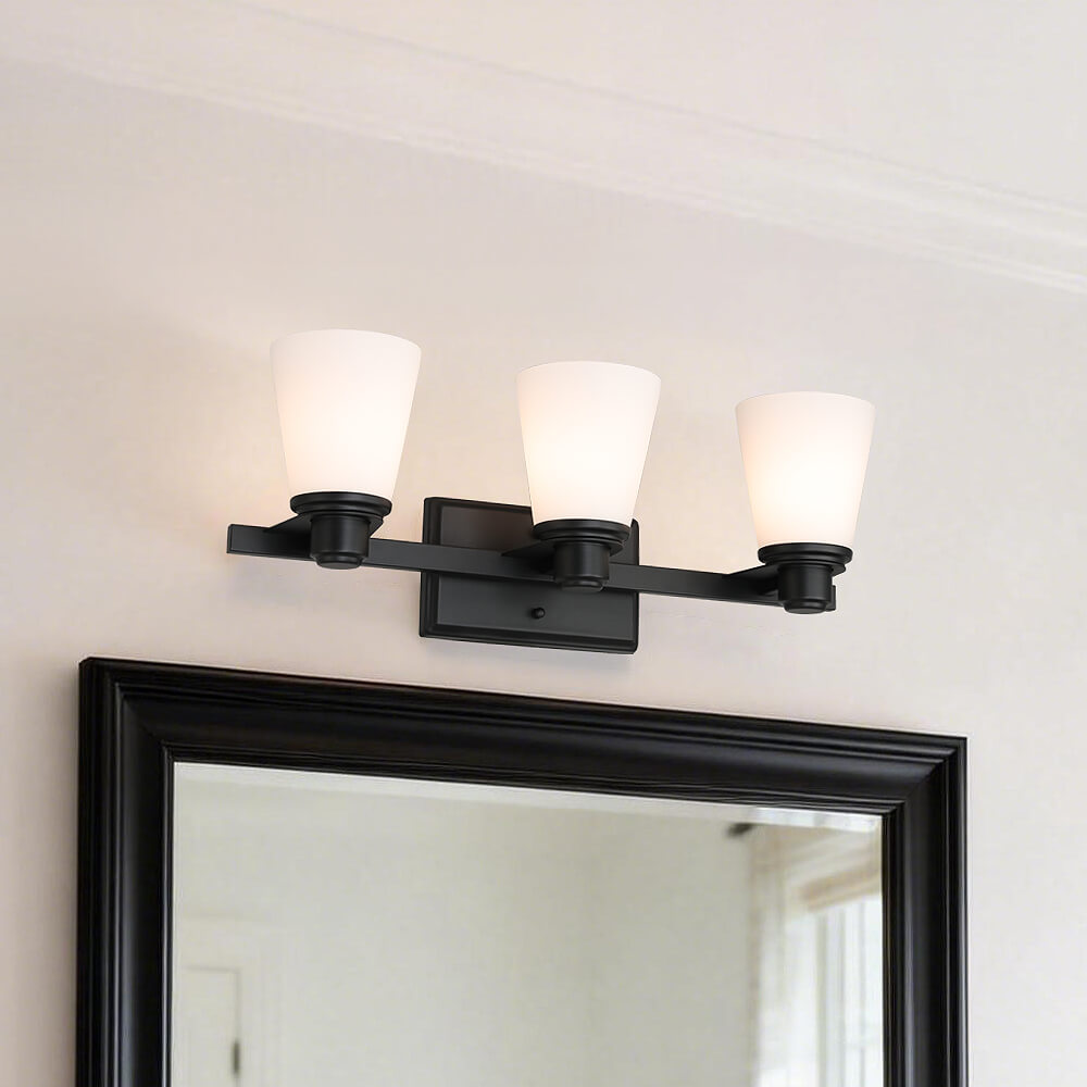 Matte Black Vanity Light with White Glass Shade 3-Light Bathroom Sconce XB-W220-3-MB
