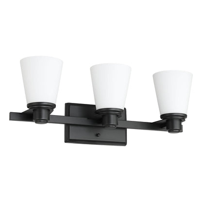 Matte Black Vanity Light with White Glass Shade 3-Light Bathroom Sconce XB-W220-3-MB