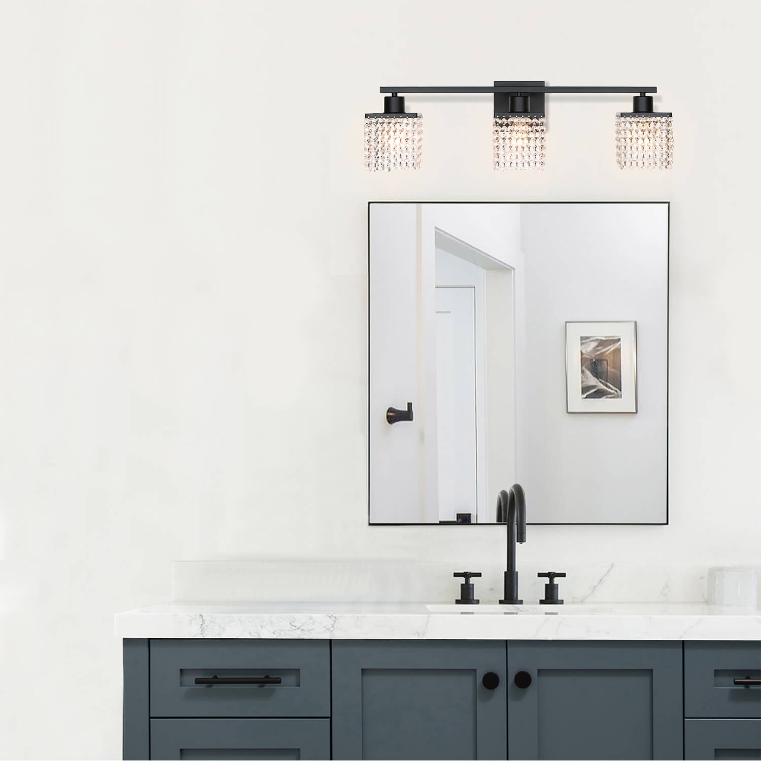XiNBEI Black Bathroom Vanity Light - 3 Light Modern Wall Fixture With White Glass Shades