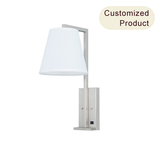 Headboard Wall Sconce Modern Hotel Bedroom Bedside Plug in Wall Light Fabric Shade Wall Lamp for Hotel XB-W335-1-BN