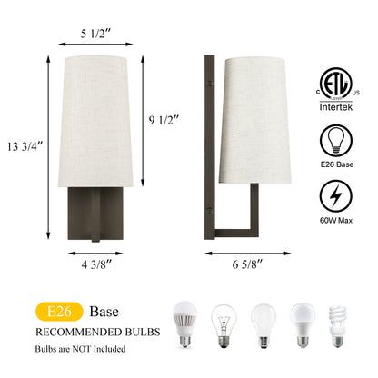 Bronze Wall Sconce wih Linen Fabric Shade for Bedroom Hallway Living Room XB-W401-DB