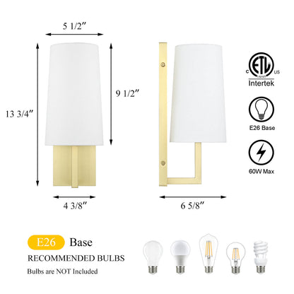 Brass Sconce Light with Cone Fabric Shade Industrial Vintage Wall Light Fixture XB-W401-SB