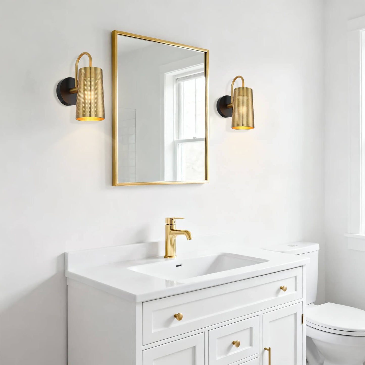 Black Gold Bathroom Wall Sconce with Cone Iron Shade XB-W430-BS