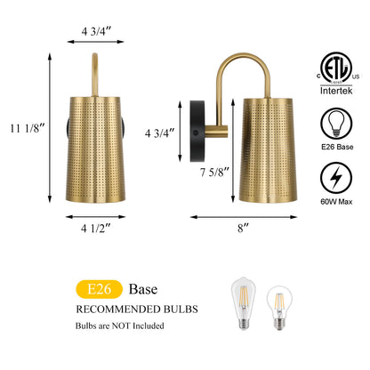 Black Gold Bathroom Wall Sconce with Cone Iron Shade XB-W430-BS