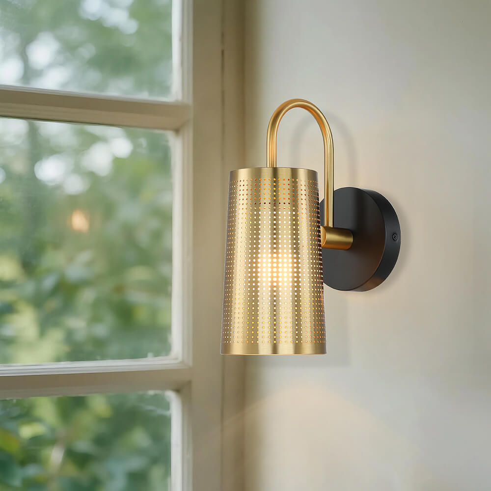 Black Gold Bathroom Wall Sconce with Cone Iron Shade XB-W430-BS