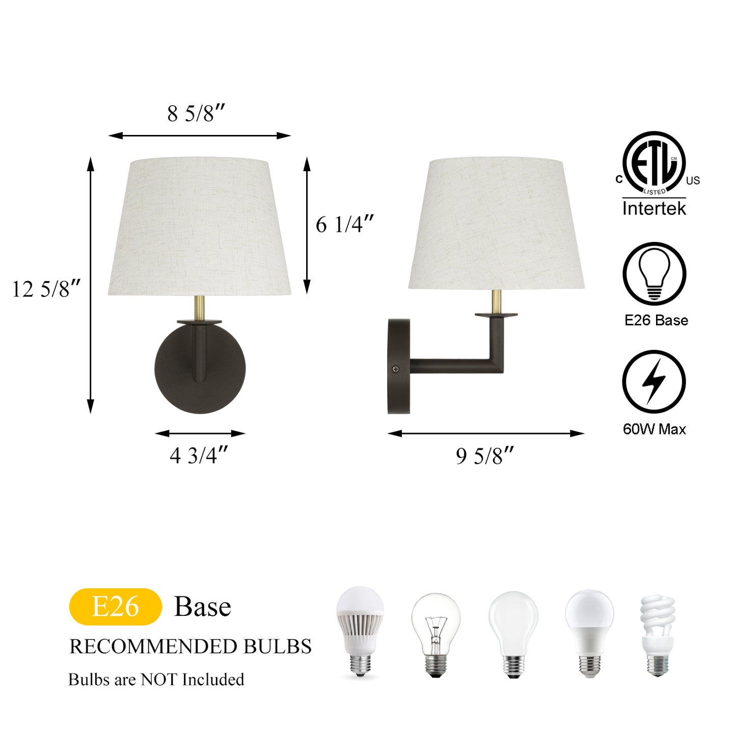 1 Light Wall Sconce Fixtures with Linen Fabric Shade for Bedroom Entry Living Room XB-W490-DBS