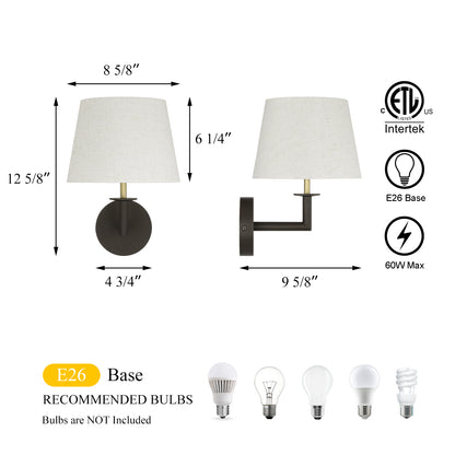 1 Light Wall Sconce Fixtures with Linen Fabric Shade for Bedroom Entry Living Room XB-W490-DBS