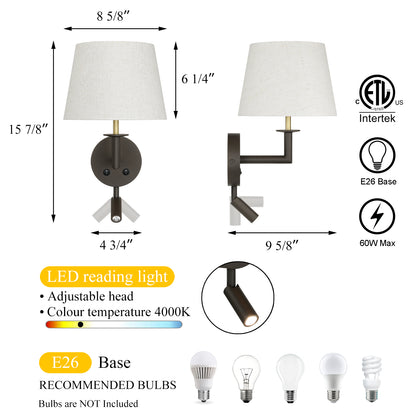 Classic Headboard Hardwired Wall Light with LED Integrated Reading Light in Dark Bronze XB-W490-LED-DBS