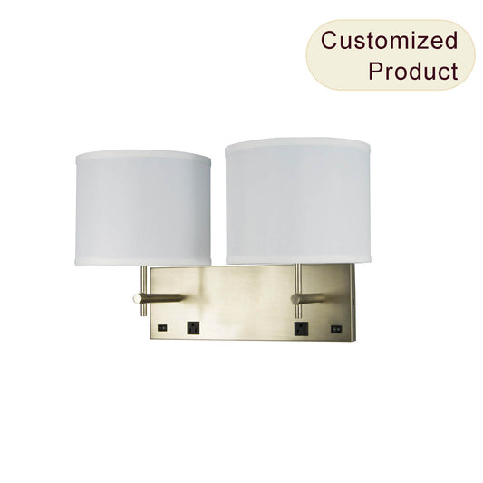 Nickel Wall Lamp Fabric Shade Double Headboard Reading Wall Lights up Light Bedroom XB-W952-BN