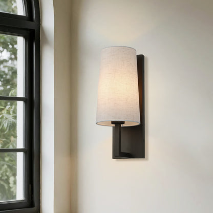 Bronze Wall Sconce wih Linen Fabric Shade for Bedroom Hallway Living Room XB-W401-DB