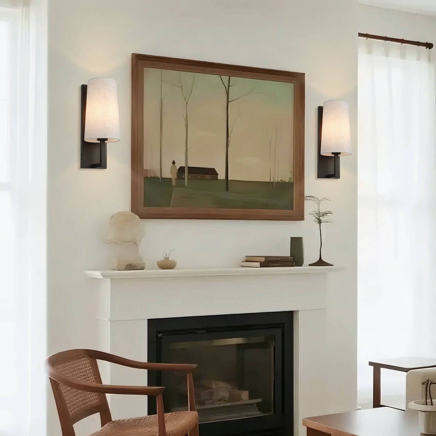 Bronze Wall Sconce wih Linen Fabric Shade for Bedroom Hallway Living Room XB-W401-DB