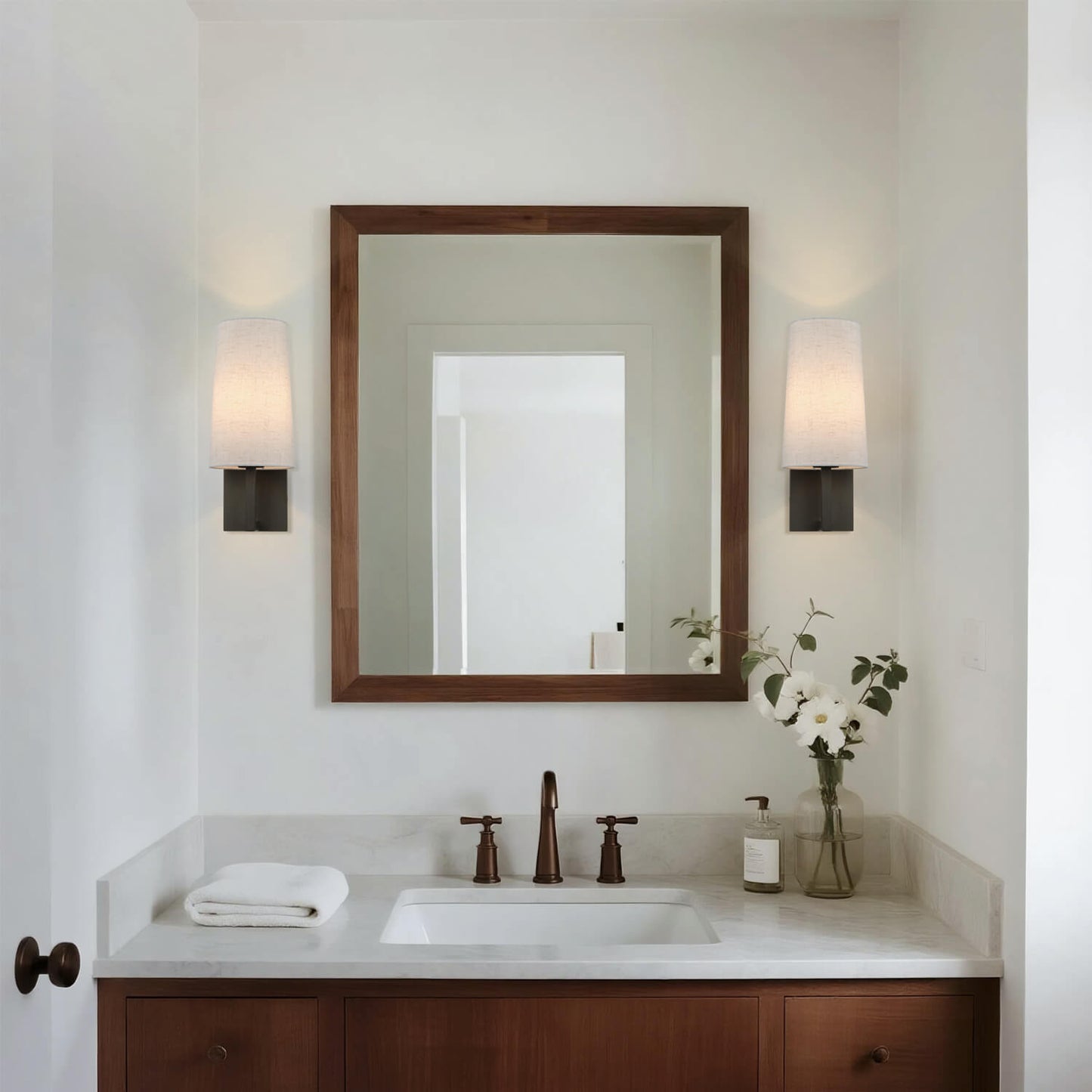 Bronze Wall Sconce wih Linen Fabric Shade for Bedroom Hallway Living Room XB-W401-DB