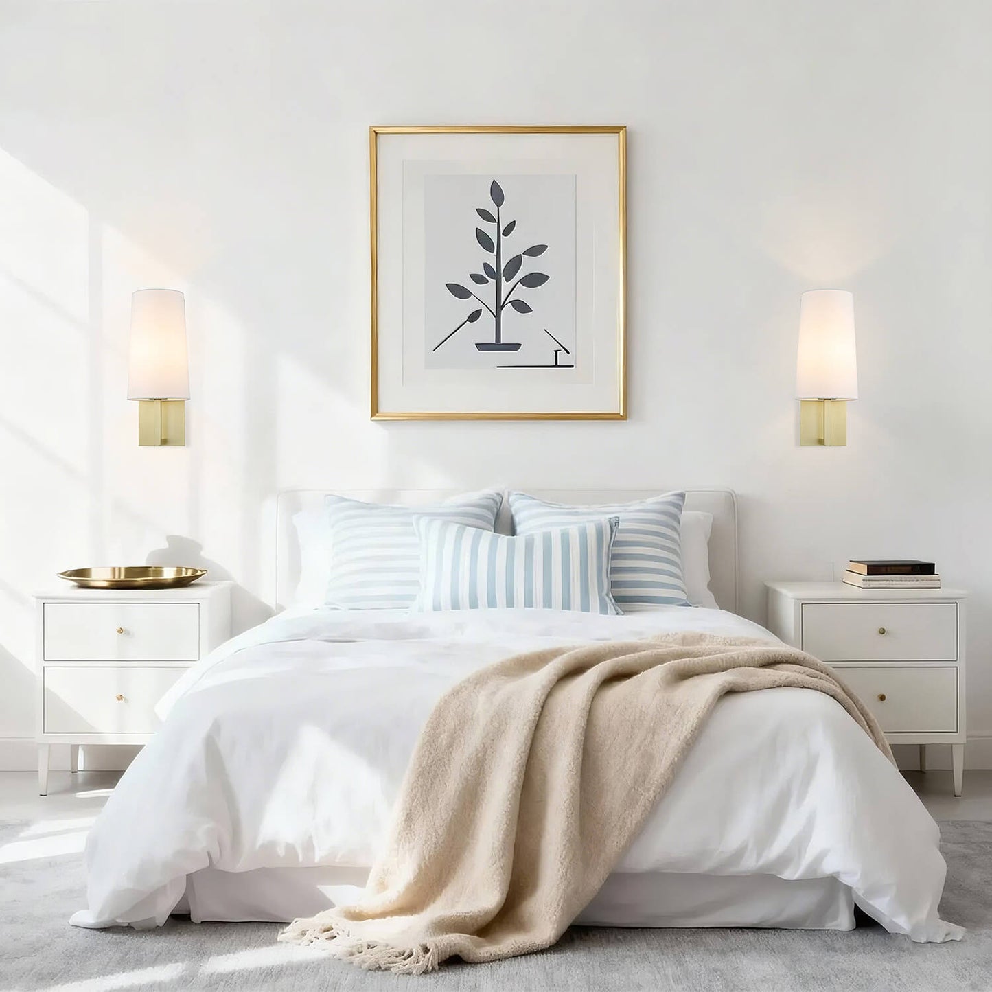 Brass Sconce Light with Cone Fabric Shade Industrial Vintage Wall Light Fixture XB-W401-SB