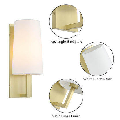 Brass Sconce Light with Cone Fabric Shade Industrial Vintage Wall Light Fixture XB-W401-SB