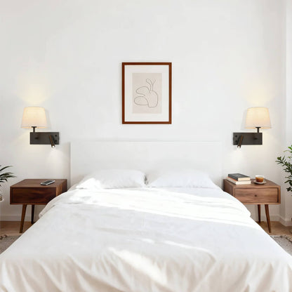 Rotatable Wall Sconce with LED Reading Light and USB Port, Switch and Linen Shade XB-W462-LED-DB