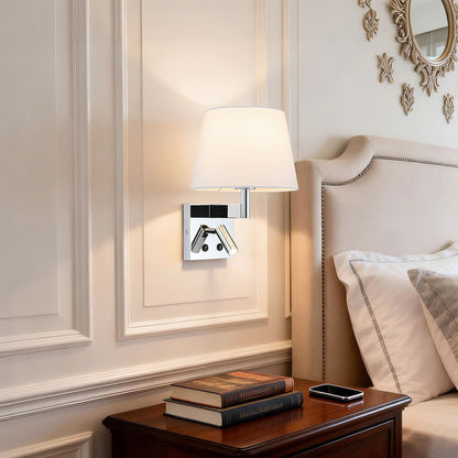 Hardwired Wall Sconce with LED Reading Light, Chrome | Bedroom Wall Lamp XB-W468-LED-CH
