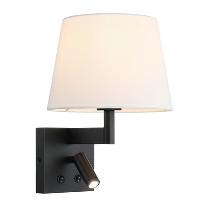 Hardwired Wall Sconce Reading Light with Linen Shade & Switch in Matte Black XB-W468-LED-MB