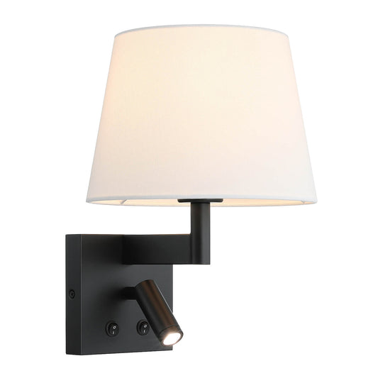 Hardwired Wall Sconce Reading Light with Linen Shade & Switch in Matte Black XB-W468-LED-MB