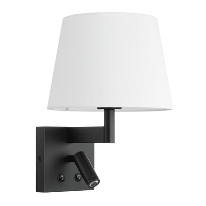 Hardwired Wall Sconce Reading Light with Linen Shade & Switch in Matte Black XB-W468-LED-MB
