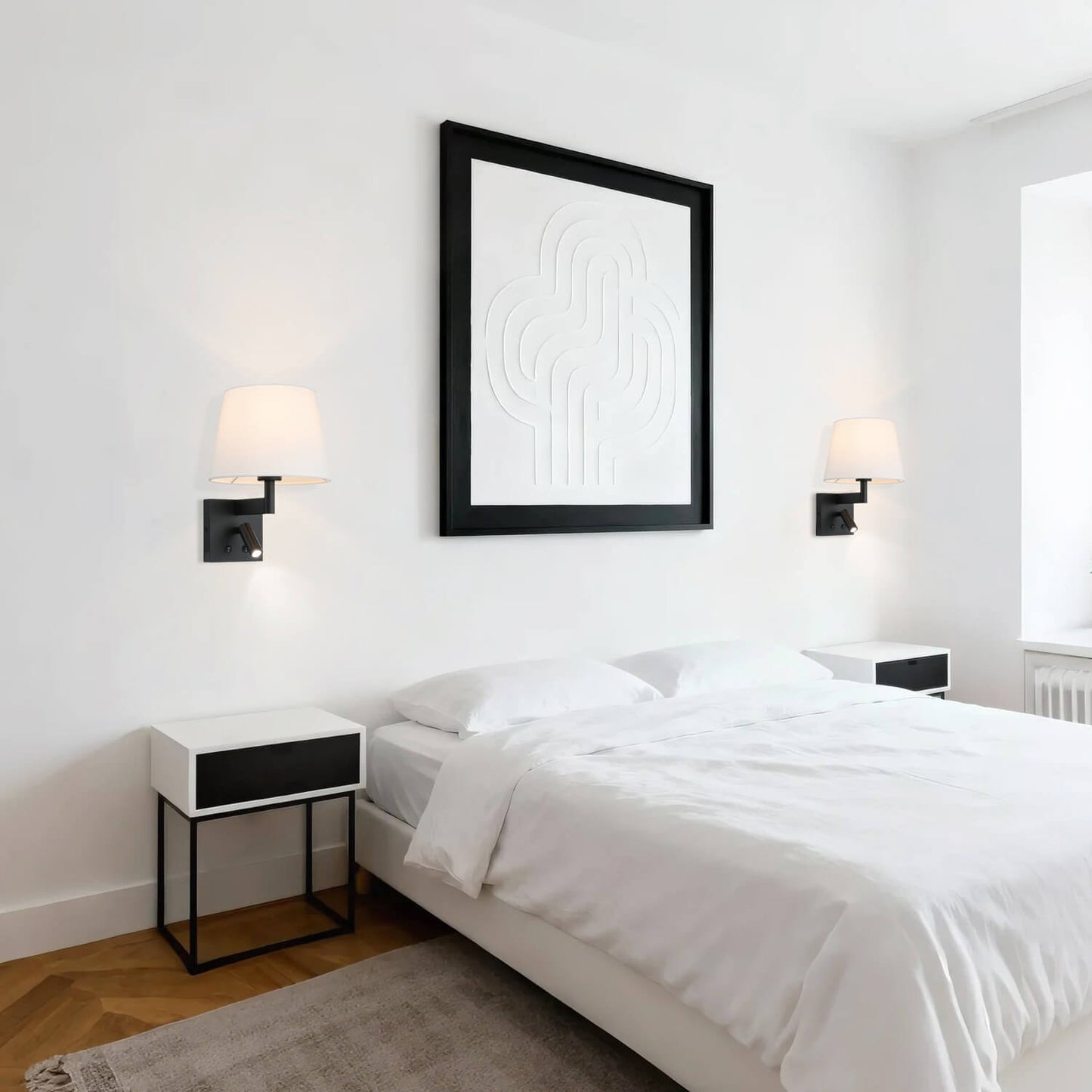 Hardwired Wall Sconce Reading Light with Linen Shade & Switch in Matte Black XB-W468-LED-MB