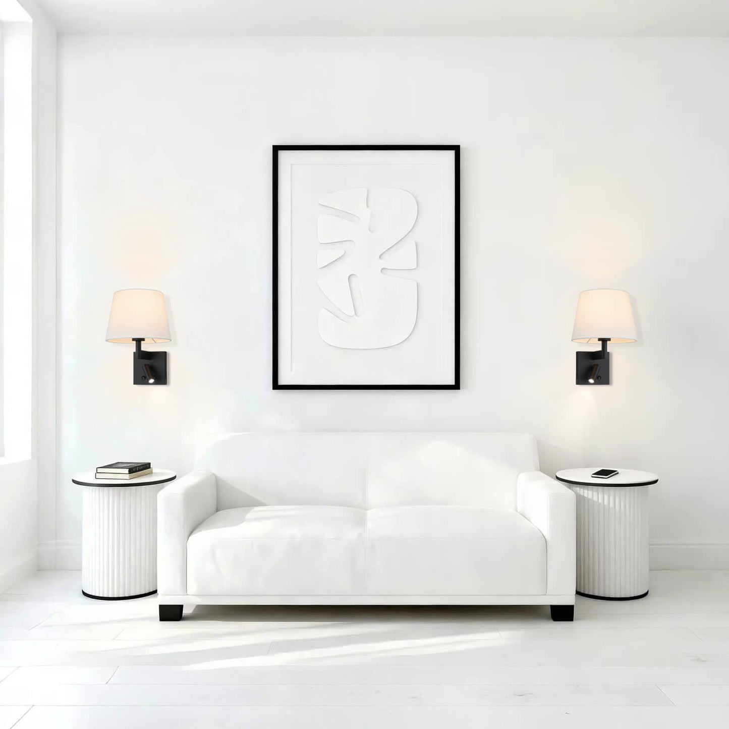 Hardwired Wall Sconce Reading Light with Linen Shade & Switch in Matte Black XB-W468-LED-MB