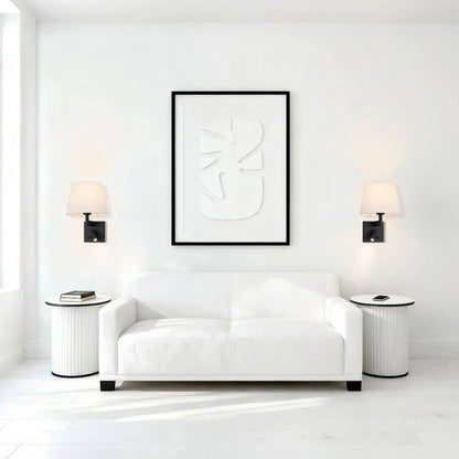 Hardwired Wall Sconce Reading Light with Linen Shade & Switch in Matte Black XB-W468-LED-MB