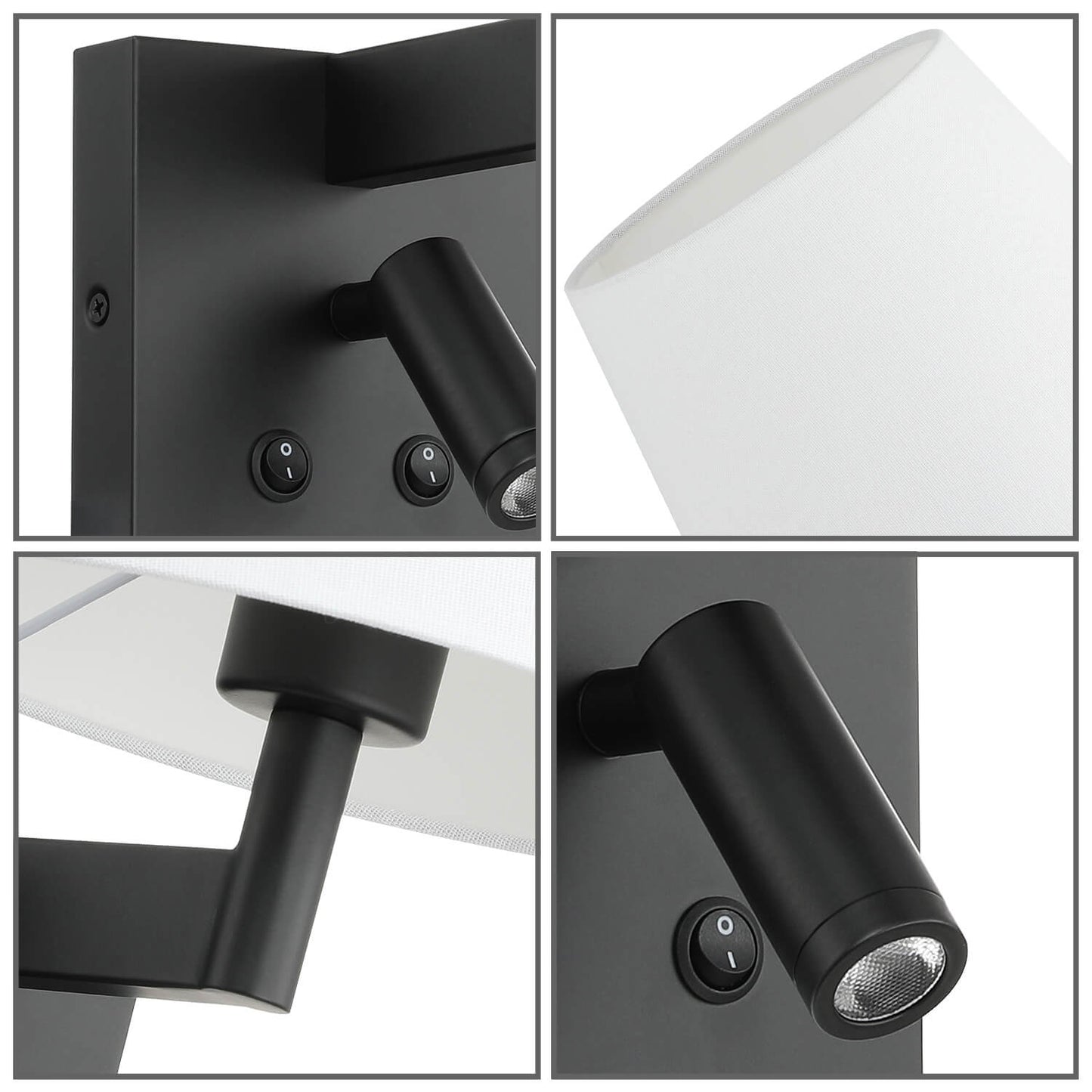 Hardwired Wall Sconce Reading Light with Linen Shade & Switch in Matte Black XB-W468-LED-MB