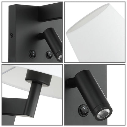 Hardwired Wall Sconce Reading Light with Linen Shade & Switch in Matte Black XB-W468-LED-MB