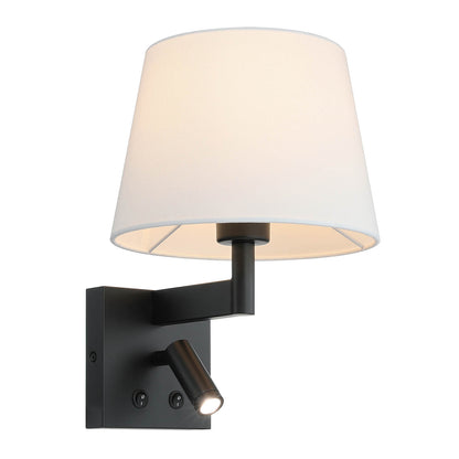 Hardwired Wall Sconce Reading Light with Linen Shade & Switch in Matte Black XB-W468-LED-MB