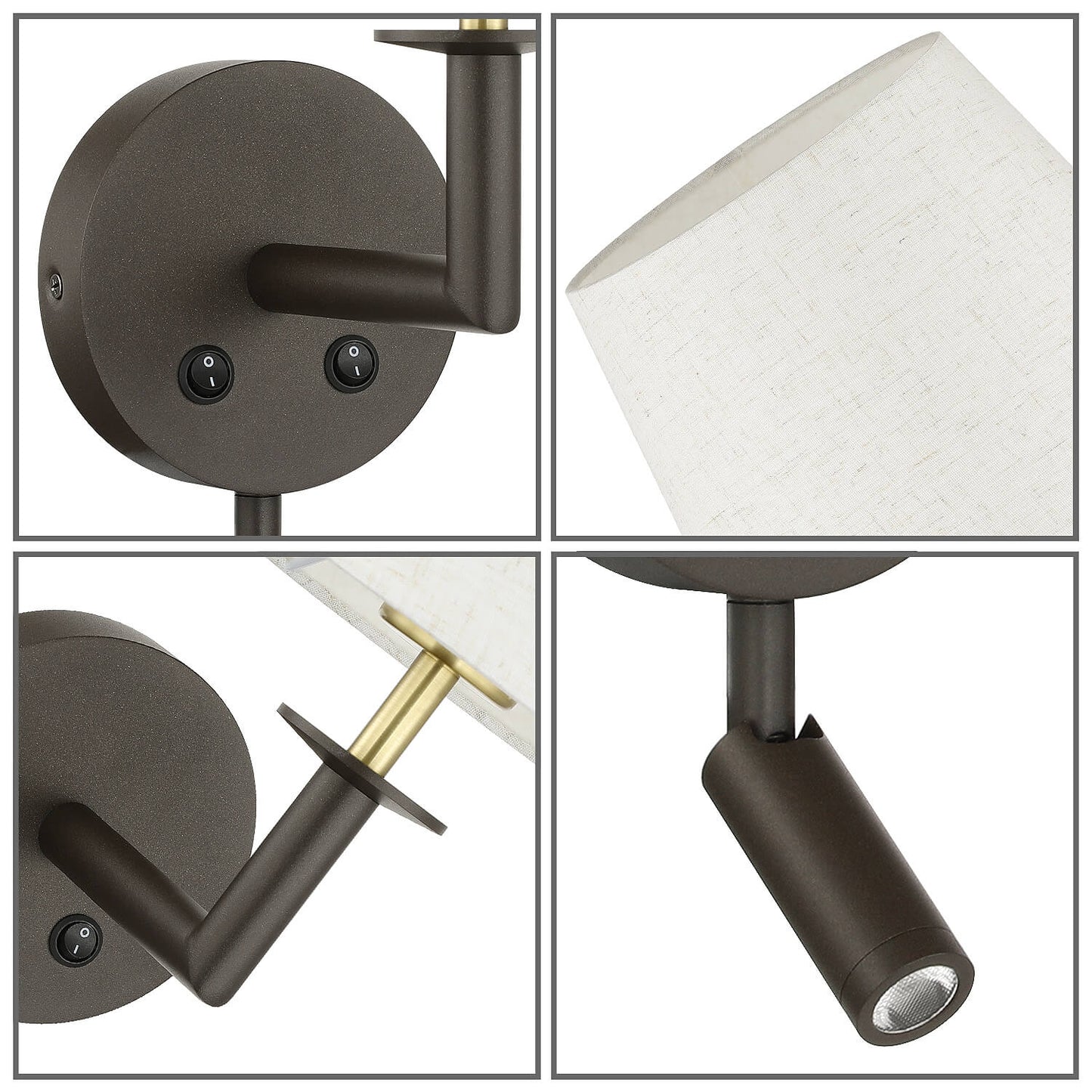 Classic Headboard Hardwired Wall Light with LED Integrated Reading Light in Dark Bronze XB-W490-LED-DBS